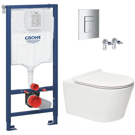 Grohe Pack WC Bâti-support Rapid SL + WC sans bride SAT Brevis + Abattant slim, softclose + Plaque chrome (RapidSL-Brevis-1)