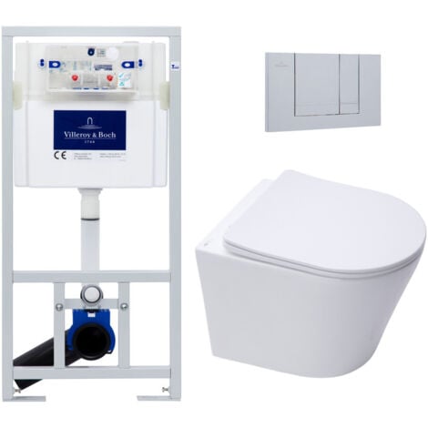 Villeroy & Boch Pack WC Bâti-support + WC Swiss Aqua Technologies sans bride et fixations invisibles + Plaque chrome mat
