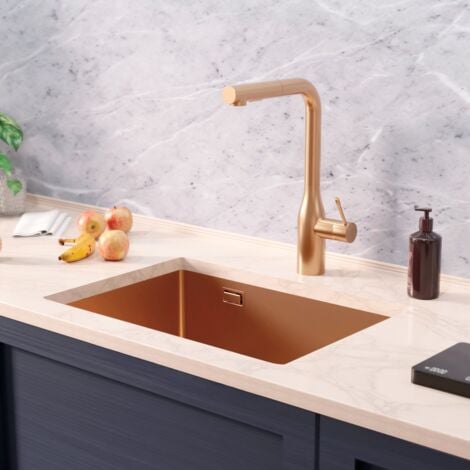 Ceramia Timeless Évier de cuisine sous plan inox 304, 1 bac, 55x45x21 cm, Cuivre brossé PVD
