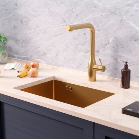 Ceramia Timeless Évier de cuisine sous plan inox 304, 1 bac , 55x45x21 cm, Or brossé PVD