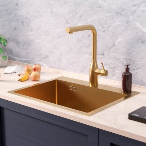 Ceramia Timeless Évier de cuisine encastrable inox 304, 1 bac , 55x45x21 cm, Or brossé PVD