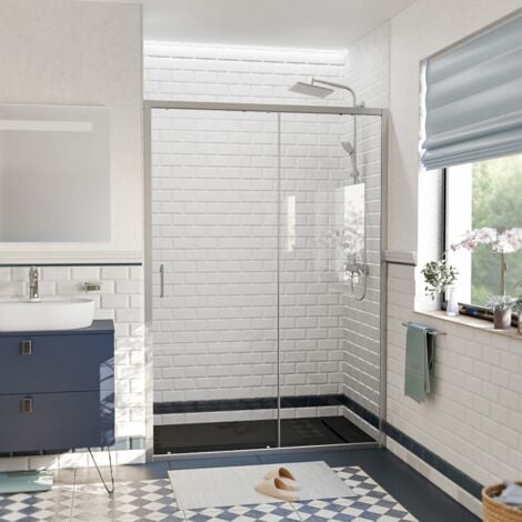 Ceramia PURA Porte de douche 140x195cm coulissante anticalcaire avec profilés Chrome brillant (CERAHP140C)