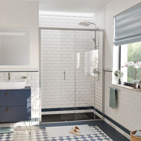 Ceramia PURA Porte de douche 140x195cm coulissante anticalcaire avec profilés Chrome brillant (CERAHP140C)