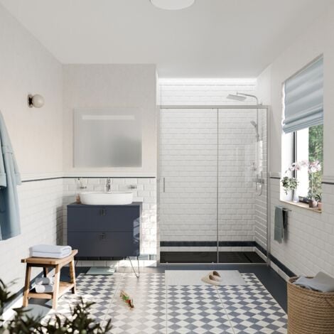 Ceramia PURA Porte de douche 140x195cm coulissante anticalcaire avec profilés Chrome brillant (CERAHP140C)