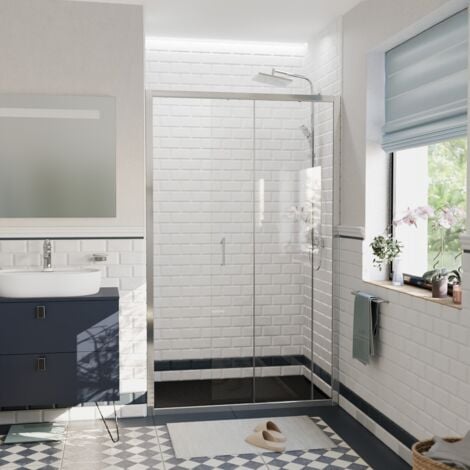 Ceramia PURA Porte de douche 120x195cm coulissante anticalcaire avec profilés Chrome brillant (CERAHP120C)