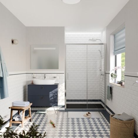 Ceramia PURA Porte de douche 120x195cm coulissante anticalcaire avec profilés Chrome brillant (CERAHP120C)