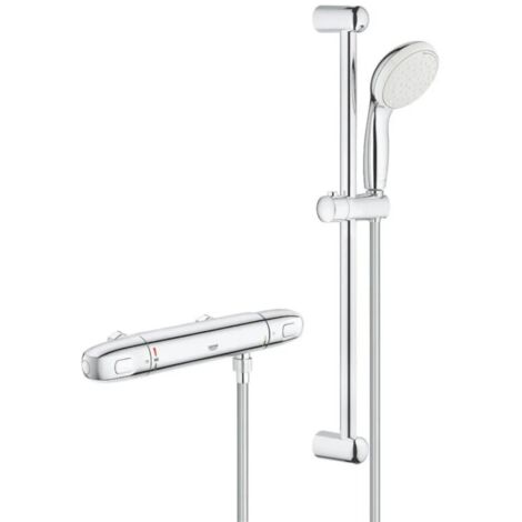 Grohe – Set de douche mitigeur thermostatique 1/2' – Finition chrome éclatant – Barre de douche 600 mm – Douchette Tempesta II incluse - G34822004
