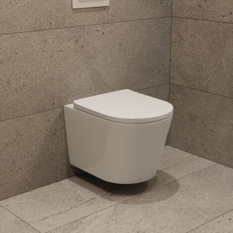 WC Suspendu Mural Design Sans Bord - Chasse Tornado 360° Silencieuse - Abattant Frein De Chute - Blanc