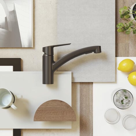 Grohe START mitigeur monocommande évier avec douchette extractible, noir mat (303072431)