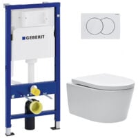 Pack WC suspendu GEBERIT Duofix Cuvette Vitra S50 avec bride Abattant soft close Plaque blanche S50Geb3