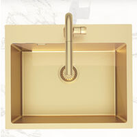 Swiss Aqua Technologies – Évier de cuisine encastrable inox 304 1 bac 55x45x21 cm – Or brossé PVD – Avec trop plein doré – Installation facile