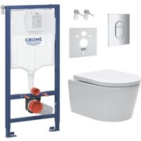 Grohe – Pack WC bâti support 113cm ARENASAT – Cuvette sans bride avec fixations invisibles – Abattant softclose – Plaque chrome