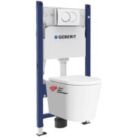 Pack Bati-support GEBERIT 112cm + Cuvette Swiss Aqua Technologies sans bride + Plaque blanche (SATrimlessGeb3)