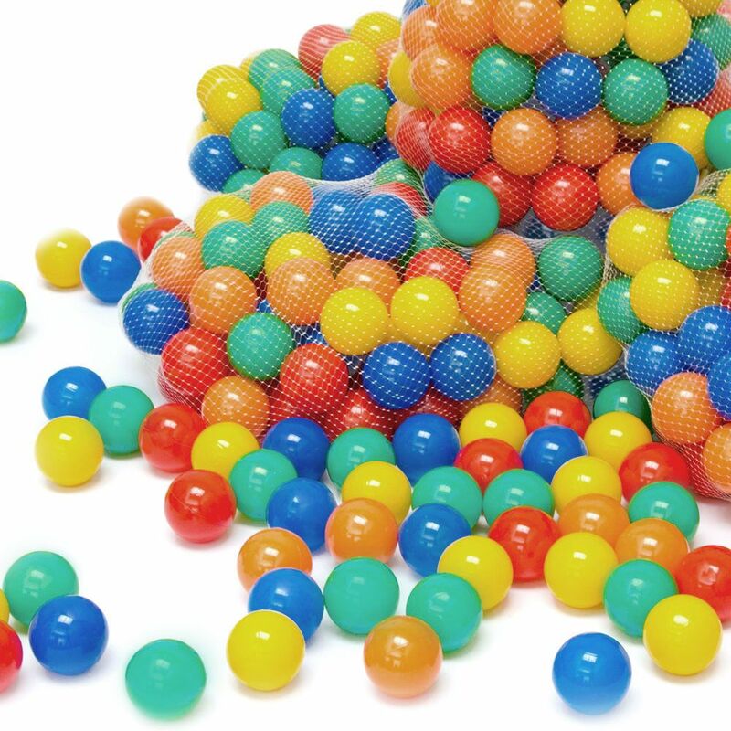 LittleTom Pelotas multicolores de plástico Ø7cm de diámetro 100 pequeñas Bolas de colores para bebés para llenar piscinas tiendas de campaña inflables para niños mezcla de 5 colores amarillo rojo a