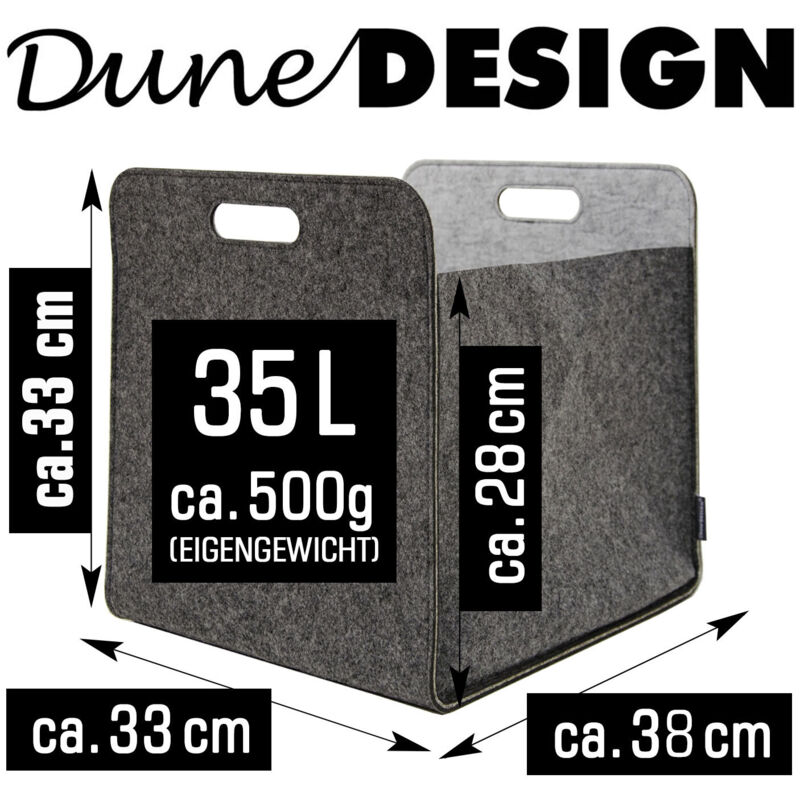 DuneDesign 4 Cajas Almacenaje Fieltro 33x33x38cm Cesta Fieltro Caja Kallax Inserción En Estanterías Gris