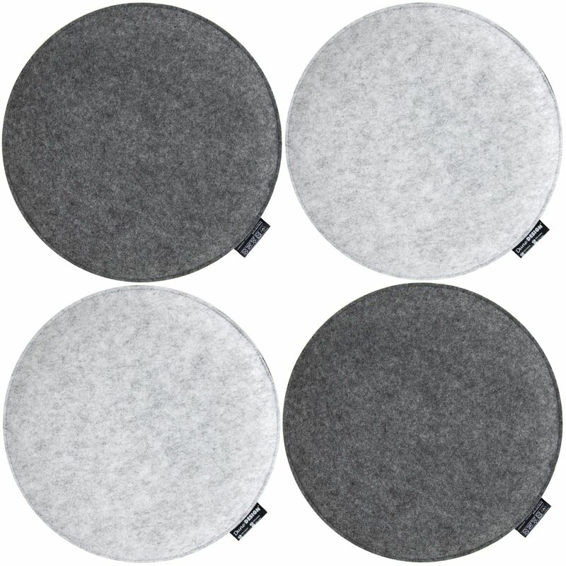 Dunedesign 4 Cojines de fieltro para sillas ø 35cm redondo 30mm 2colores gris 35x3