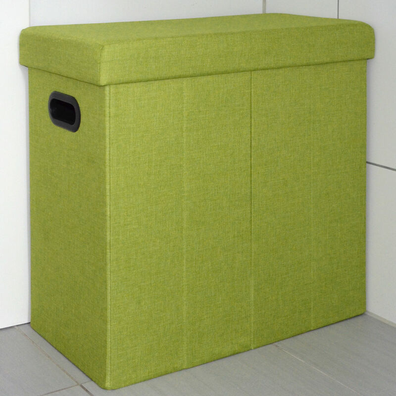 DuneDesign Cesto della Biancheria Sporca Bucato 70L Portabiancheria  pieghevole con coperchio pouf per sedersi rettangolare Verde