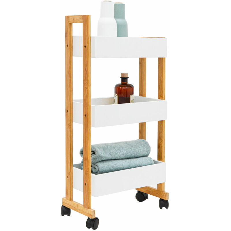 Carrello Cucina Bagno Carrellino Salvaspazio 5 Livelli Carrello  Portaoggetti a Rotelle Sottile Con Ruote, Bambù Cucina Portaoggetti  Estraibile per