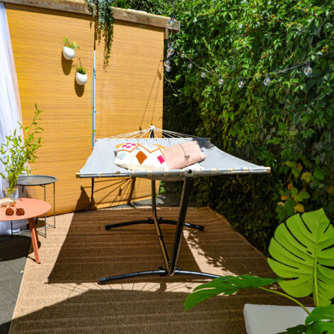 Amaca Giardino Legno Larice Parasole Rimovibile 200kg Amaca Con Telaio Legno Larice - Per Giardino E Terrazzo Fino A 200 Kg Amaca Con Telaio Larice - Foto 4