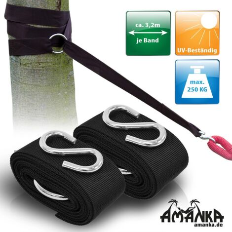 AMANKA Set Completo Per Appendere Amaca – 2 Cinghie In Poliestere UV Resistenti, 3,2 M, Ganci In Acciaio, Fino A 250 Kg