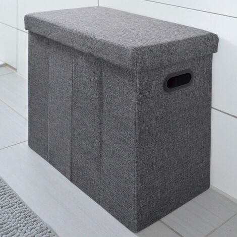 DuneDesign Cesto della Biancheria Sporca Bucato 70L Portabiancheria  pieghevole con coperchio pouf per sedersi rettangolare Grigio