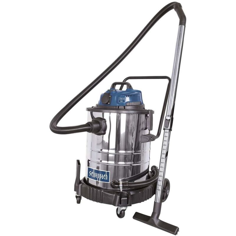 Aspiratore aspirapolvere aspiraliquidi bidone inox 1400w 50l Scheppach  asp50-es