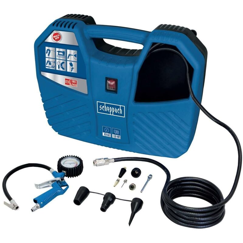 Compressore aria portatile con accessori 1.5 hp Scheppach air force 2