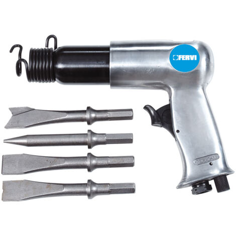 Martello scalpellatore pneumatico aria con 4 scalpelli esagonali Fervi 0059