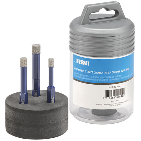 Serie 3 pz punte diamantate per trapano per gres 6-8-10 mm Fervi p033/03s (1/3)