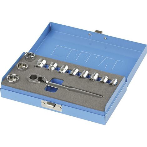 Serie bussole 1/4 a profilo ribassato con cricchetto 4 - 14 mm Fervi sn4e3c017