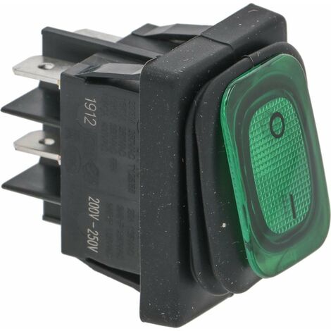 Interrupteur bipolaire vert 16A 250V – Voyant lumineux – Découpe 22x30 mm – Température max 120°C – Compatible congélateurs (1/2)
