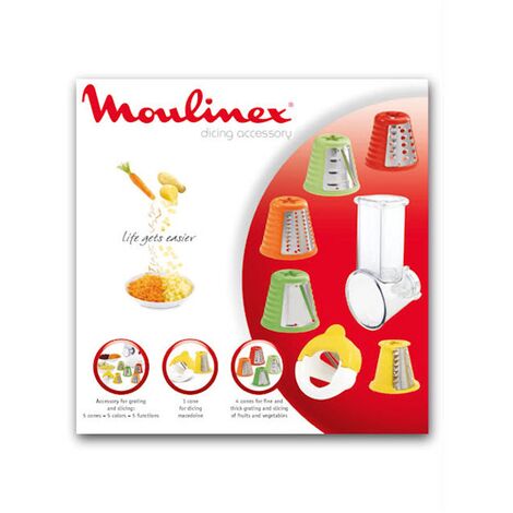 Moulinex – Accessoire à râper et émincer pour petit électroménager – Cônes râper fin, émincer épais, macédoine – Compatible Fresh Express – XF403030