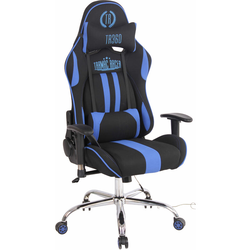 Sedia Gaming TURBO, Cuscino Lombare e Cervicale, XXL, Pelle, Nero/Blu