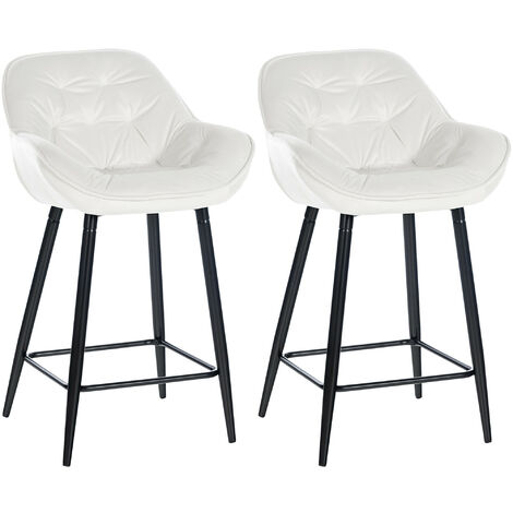 Set Di 2 Sgabelli Imbottiti Da Cucina/bancone H.65 Sara XL In Velluto Crema E Gambe In Metallo Oro 92478462
