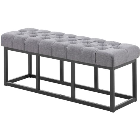 Panca design AMUN in metallo nero opaco e tessuto grigio scuro 120 cm
