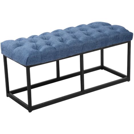 Panca design AMUN in metallo nero opaco e tessuto blu 100 cm
