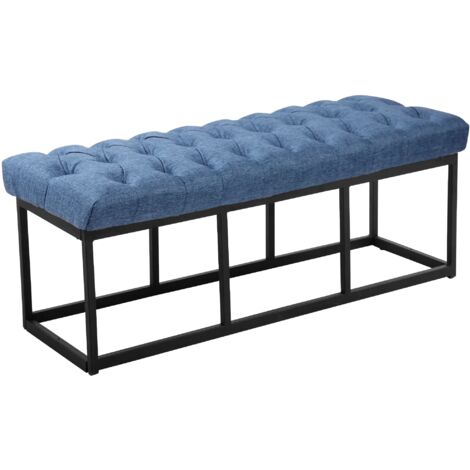 Panca design AMUN in metallo nero opaco e tessuto blu 120 cm