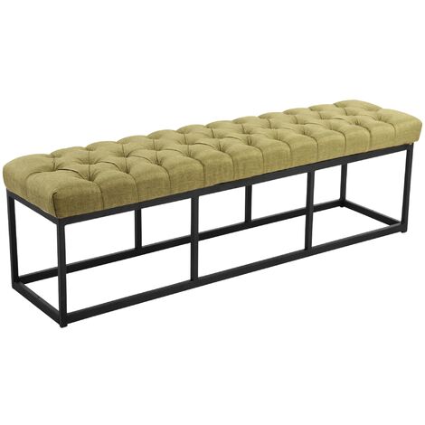 Panca design AMUN in metallo nero opaco e tessuto verde 150 cm