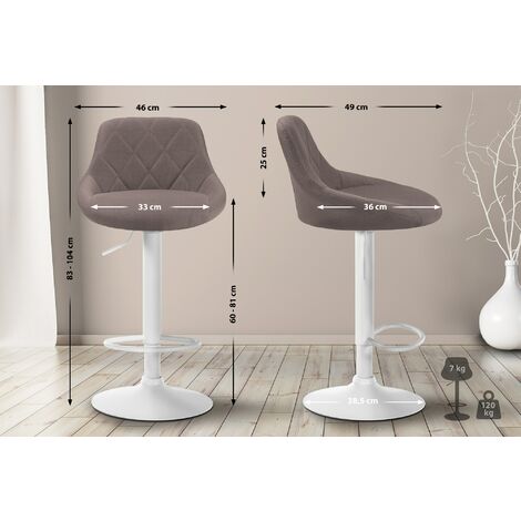 Sgabello Da Bar Imbottito Altona Con Schienale E Poggiapiedi - Struttura In Metallo Nero, Stoffa Tortora, Stile Scandinavo Moderno