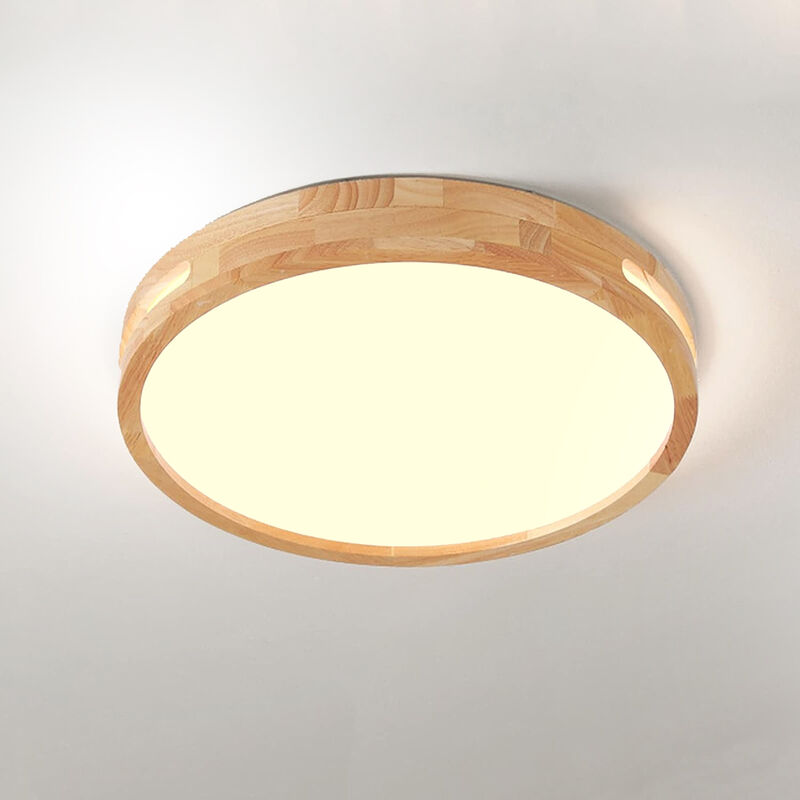 Plafonnier LED Rond En Bois, Lampe LED À 360° Supérieure