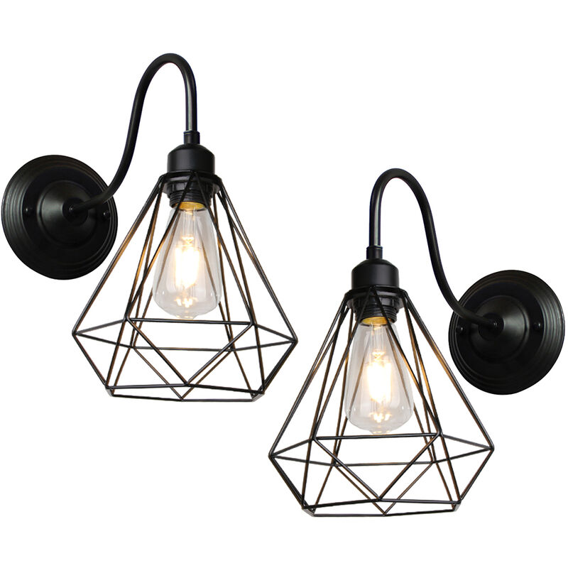 Stoex - Applique Murale Industrielle Rustique Interieur Cage Ø27cm Lampe  Suspension Vintage Luminaire pour Salon Cuisine Maison Café Loft Noir -  Appliques - Rue du Commerce