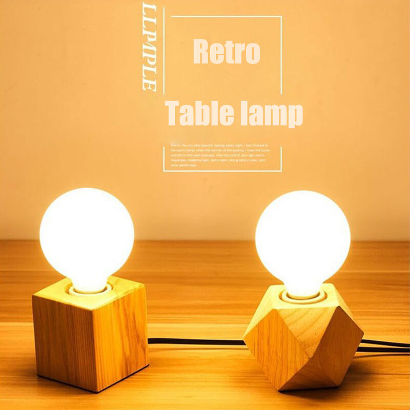 Ganliland – lampe de Table rétro en bois, douille E27, Vintage, bureau,  socle en bois, prise ue, lampe de chevet, décor, 220V