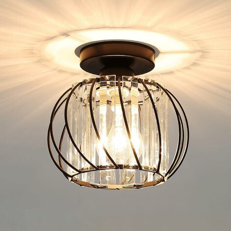 Plafonnier Moderne en Cristal LED Lustre Luminaires , Lampe de Plafond E27  pour Cuisine Couloir Salles à Manger Salons Bar (Noir) - 1 pack