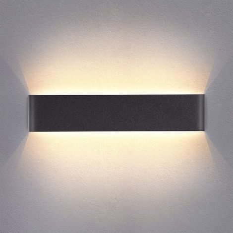 14W LED Applique Murale Interieur 40cm Lampe Murale Blanc Chaud , Design Simple Noir Brossé pour Chambre Salon Salle de Bain