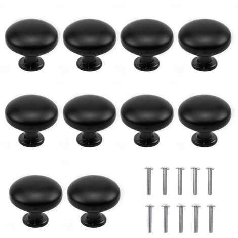 10pcs Noir Tiroir De Porte Poignee 30mm Bouton De Meubles Unique Trou Rond Boutons De Tiroir
