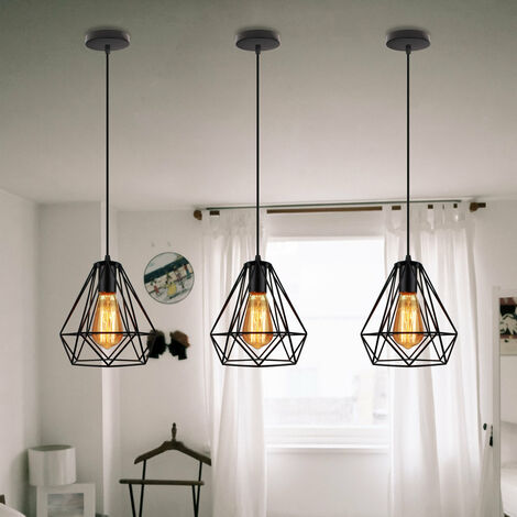 Lustre suspension cage design diamnt en métal fer 20cm, luminaire abat jours retro industriel E27 Edison , Noir