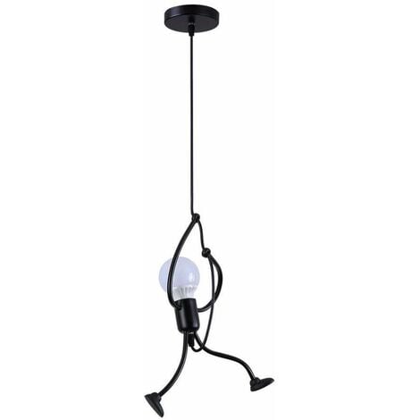 Lustre Suspension Fer Gens Design Petite Personne Creatif Luminaire Pour Salon Chambre Enfant E27 Noir