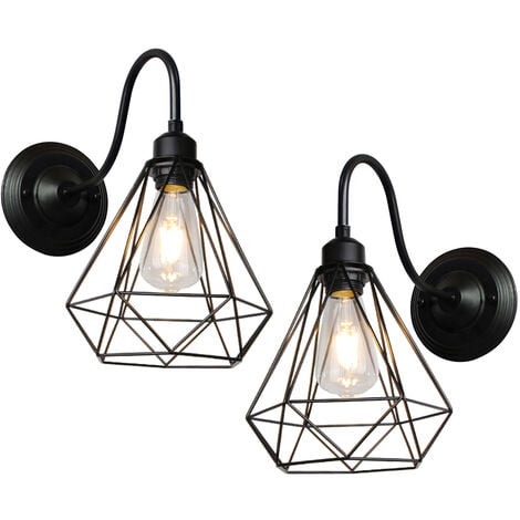 IDEGU Lot de 2 Lampe Murale Vintage en Cage Fer Noir Applique