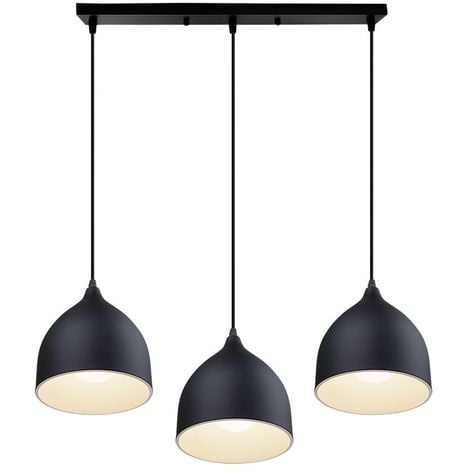 Lustre Plafonnier à 3 lampes Suspensions style industriel en aluminium noir  luminaire cuisine restaurant