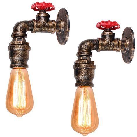 2x Applique murale Industrielle Tube Luminaire Vintage Lampe de mur Conduite D'eau Retro E27 Rouille ( non ampoules)